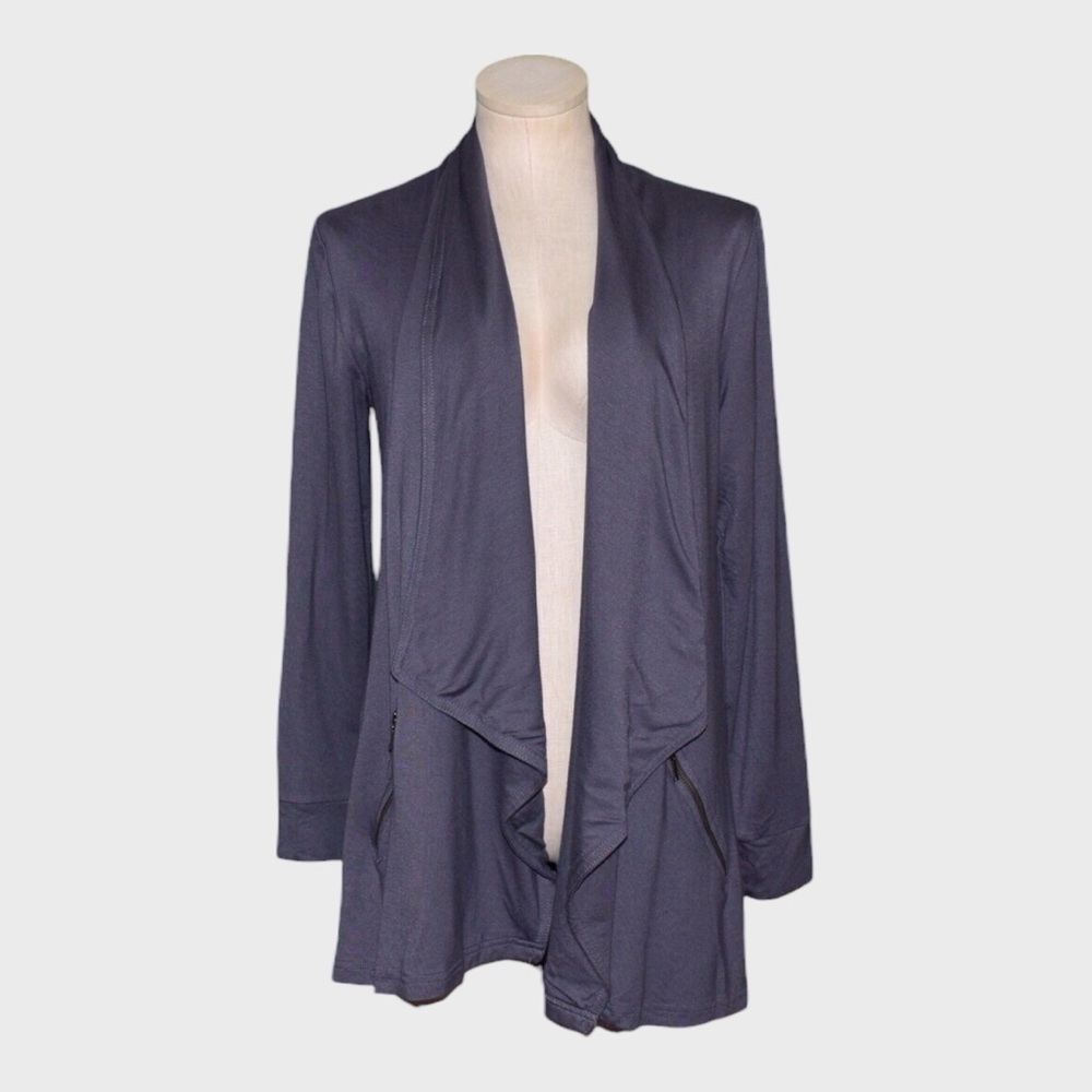 Soft Surroundings‎ Gray Drape Cardigan with Zip Pockets